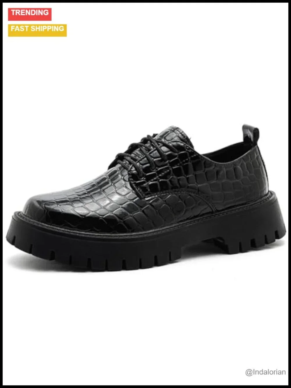 Croc Embossed Patent Faux Leather Chunky Platform Lug Sole Lace Up Oxfords